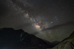 Captivating view of the Milky Way over the mountains in Kaza, India. A perfect night sky scene.