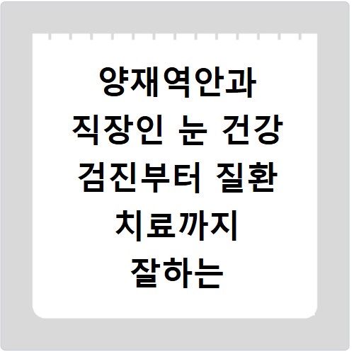 양재역안과 직장인 눈 건강 검진부터 질환 치료까지 잘하는 곳