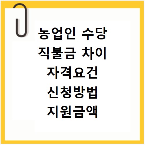 농업인 수당 직불금 차이 자격요건 신청방법 지원금액 총정리